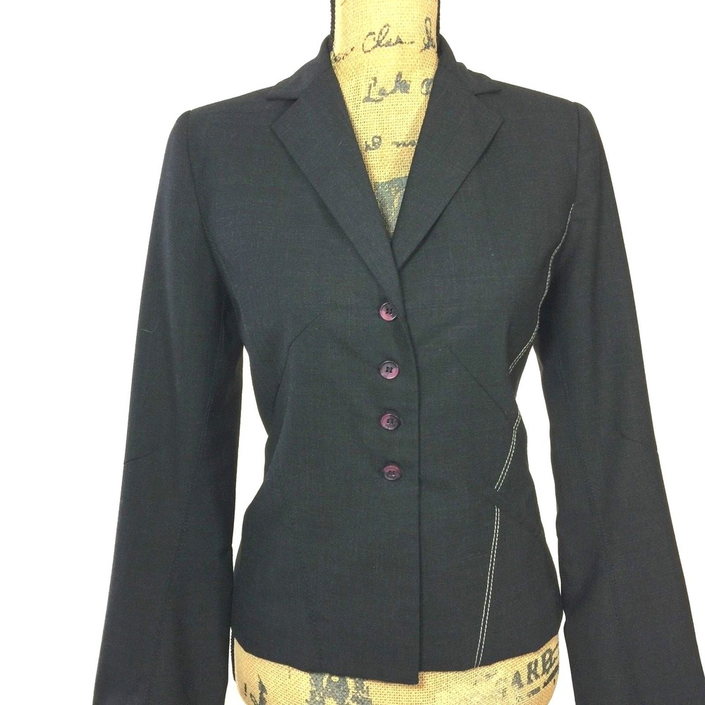 Poleci Blazer 6 Charcoal Black Wool Contrast Seam Suit Jacket Bell Sl Business